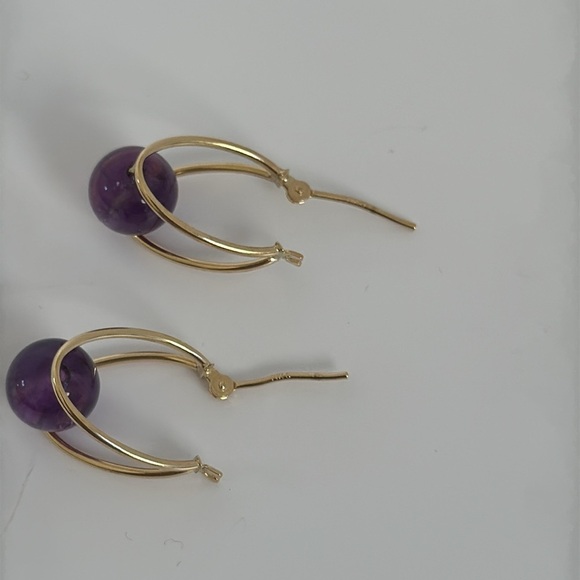14k real solid gold AMETHYST  Hoops earrings - Picture 7 of 8